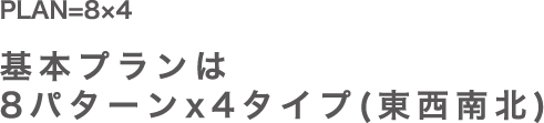 PLAN=8x4 基本プランは8パターンx4タイプ(東西南北)