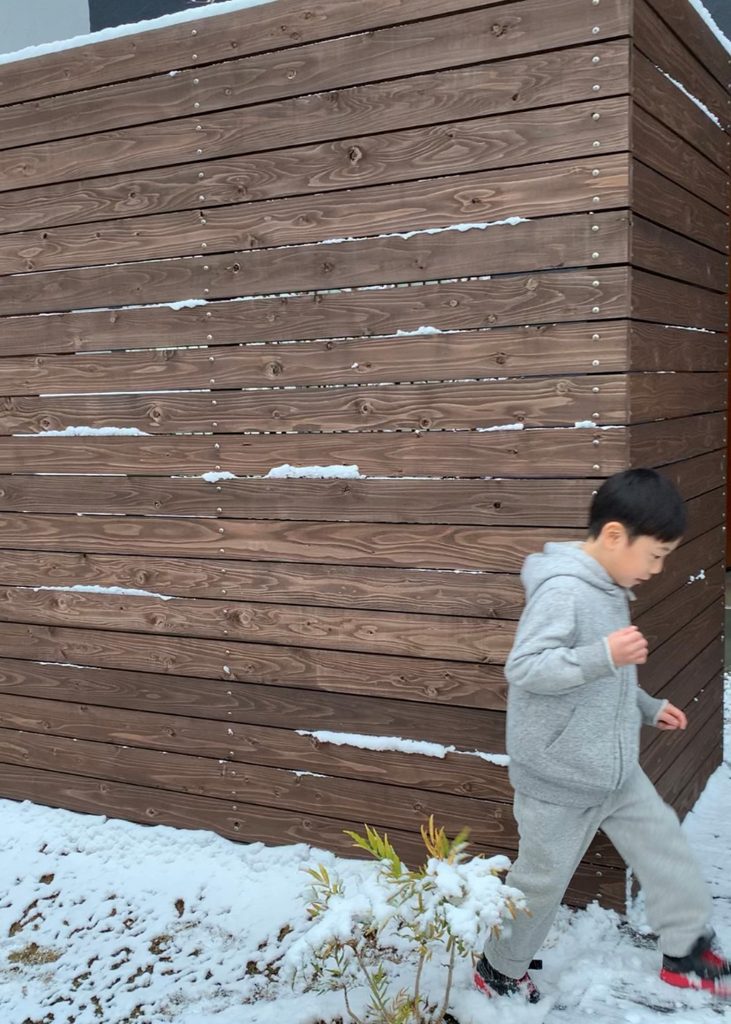 木塀の隙間の雪
